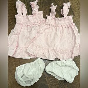 Twin set! Janie and Jack “Nap Dress” pink seersucker 12-18 months